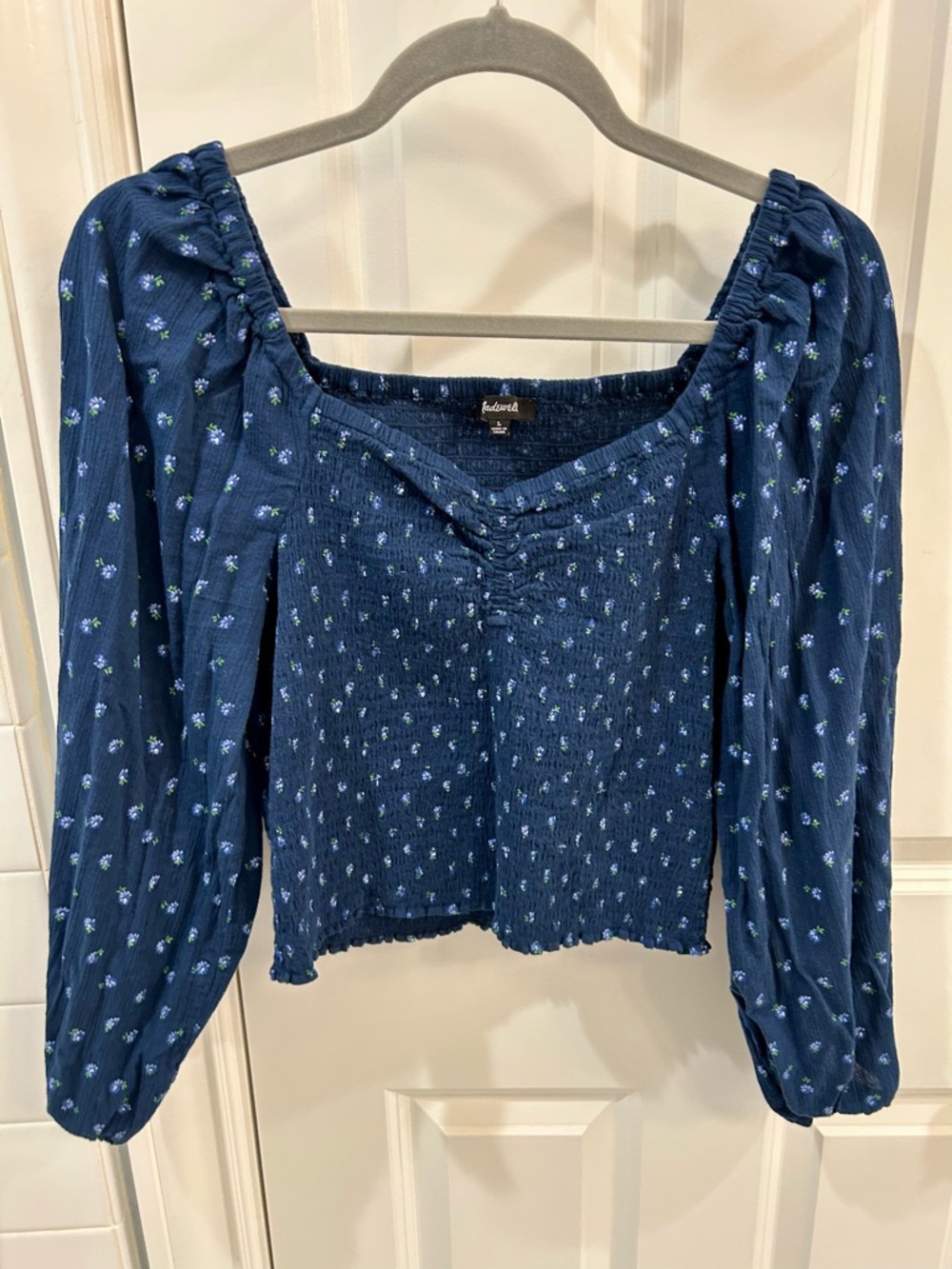 Sold Madewell Matching Set Cotton Blue Floral Smocked Crop Top Maxi Skirt Large - Picture 3 of 16